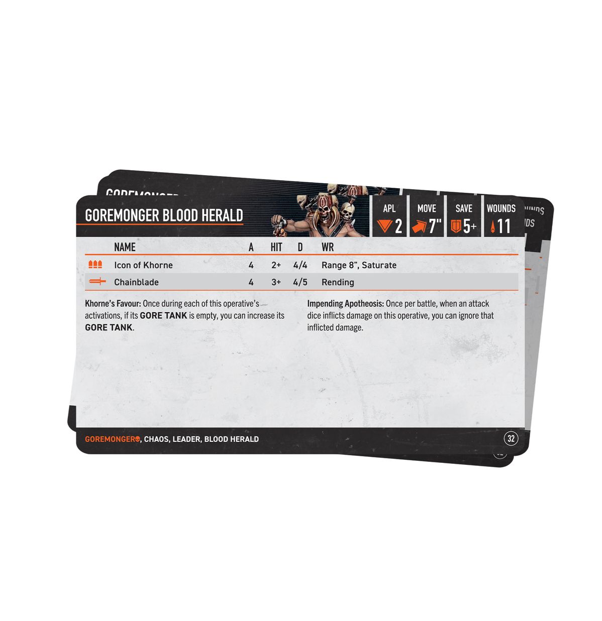 Tarjetas de datos de los Goremongers del Kill Team de Warhammer 40000 (INGLÉS)