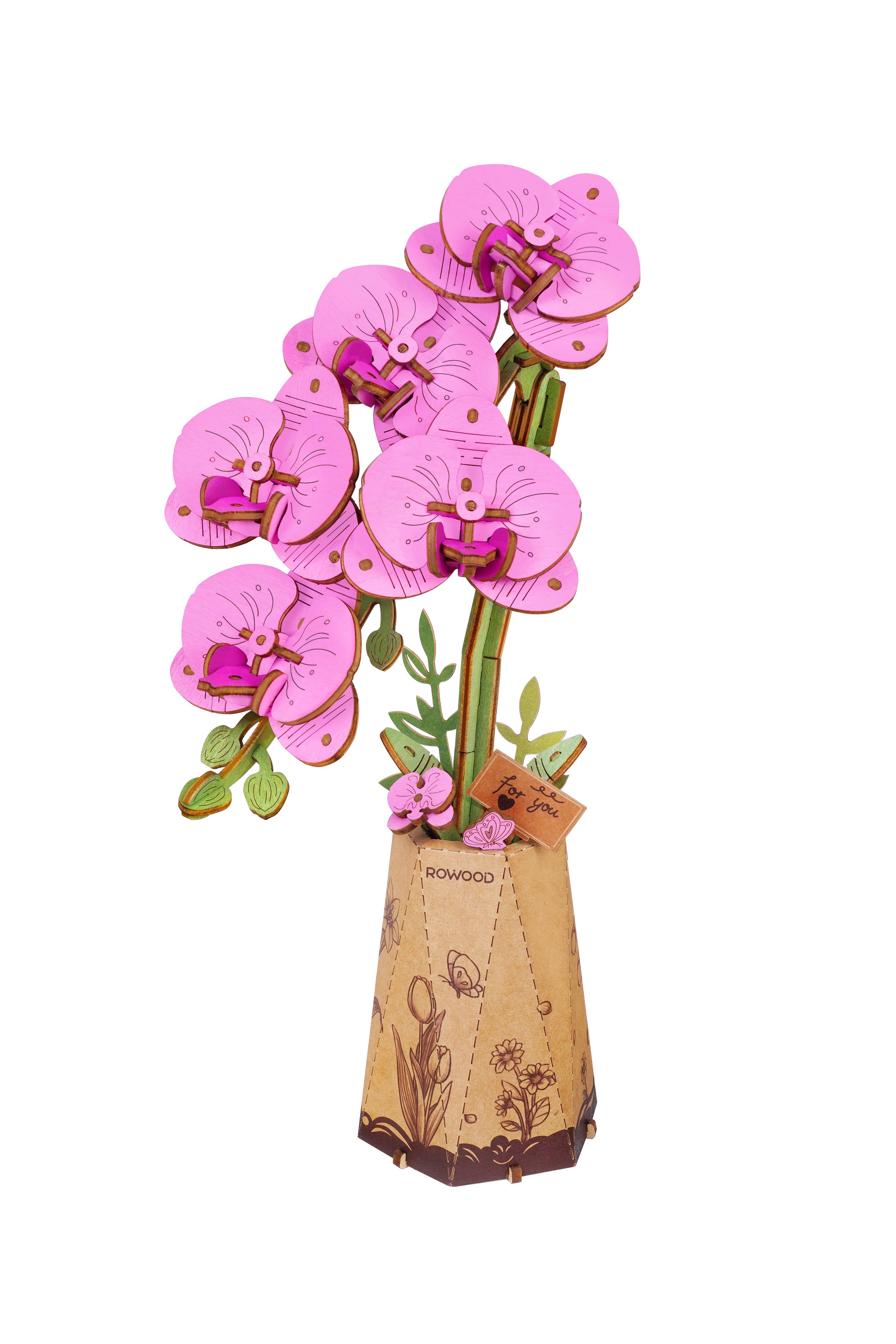TW091 Orquídea polilla morada Rowood Flor de madera 3D para hacer tú mismo