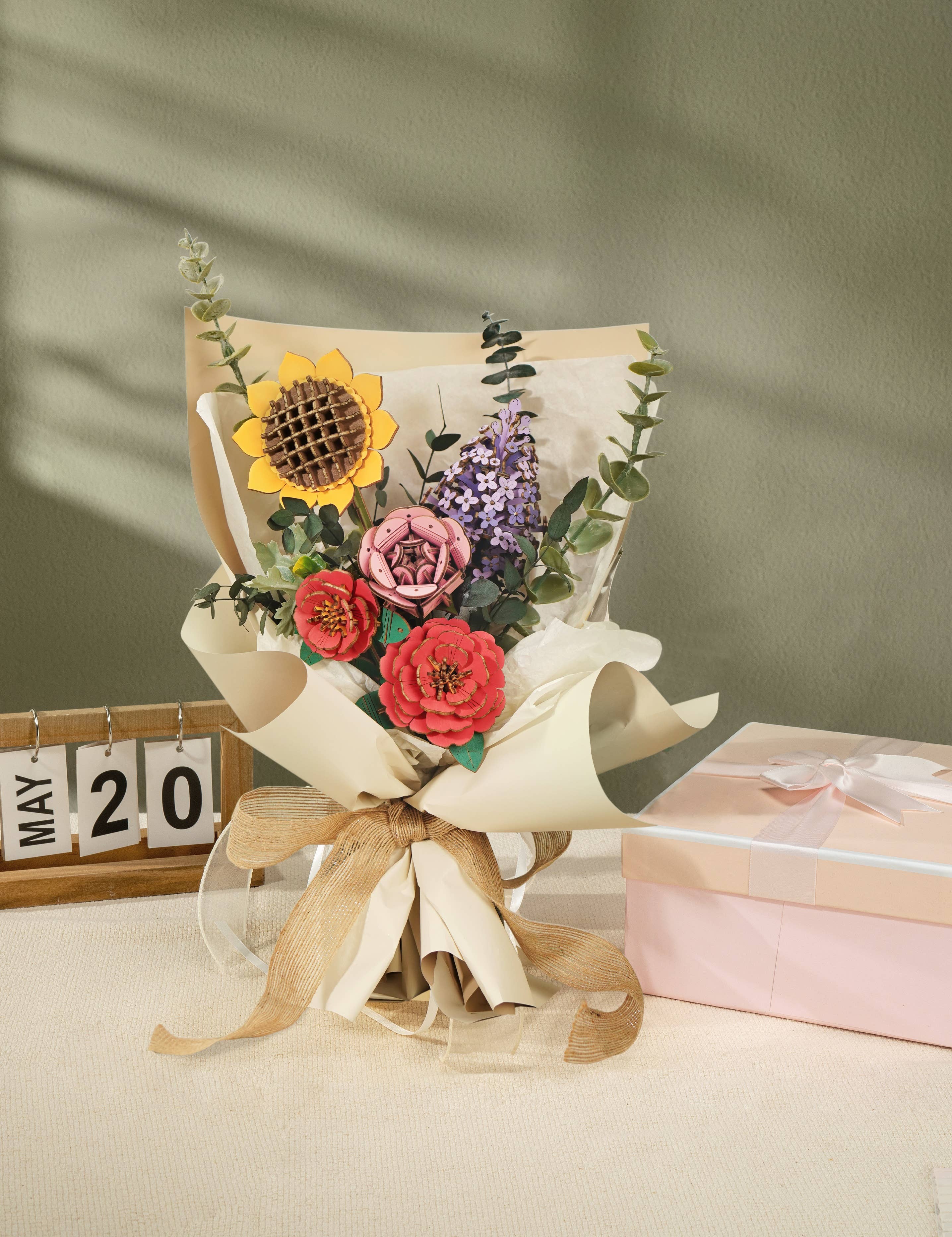 TW021 Rompecabezas 3D de flores de madera para armar en Rowood, color lila