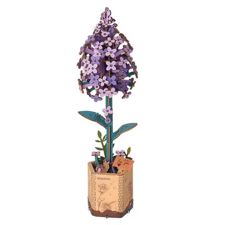 TW021 Rompecabezas 3D de flores de madera para armar en Rowood, color lila