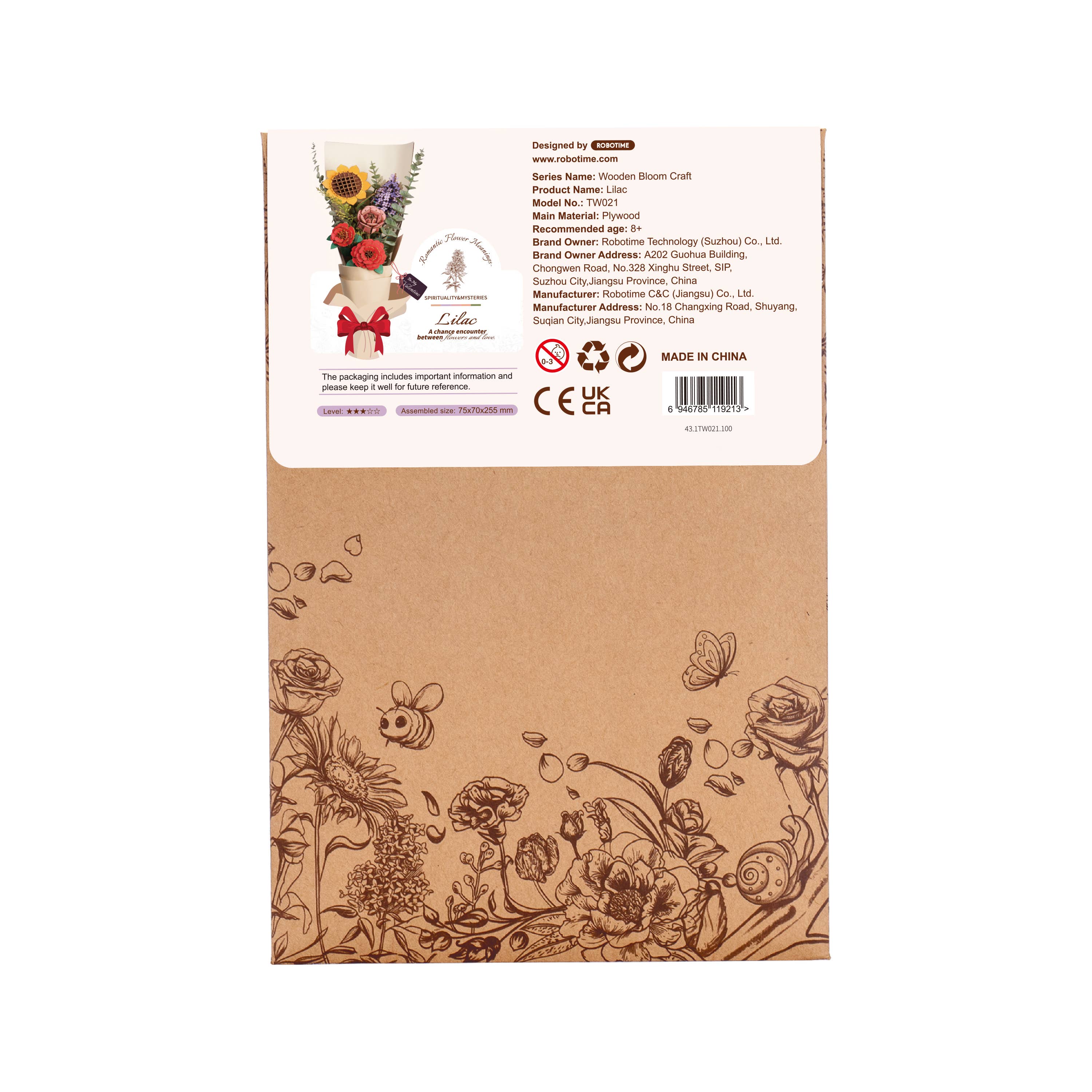 TW021 Rompecabezas 3D de flores de madera para armar en Rowood, color lila