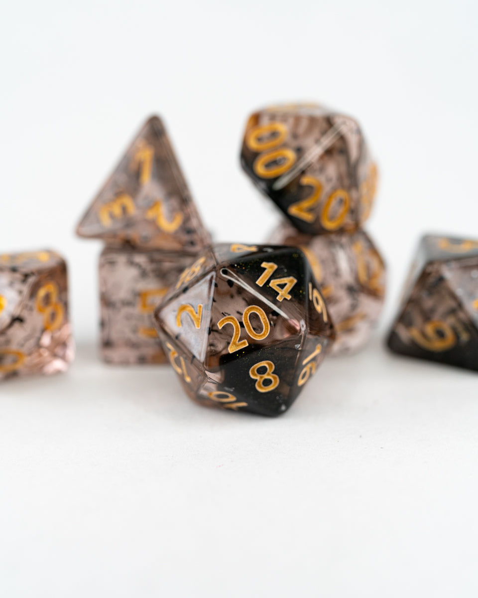 Soot and Smoke | 7 Piece Acrylic Dice Set - Emberglow Gaming