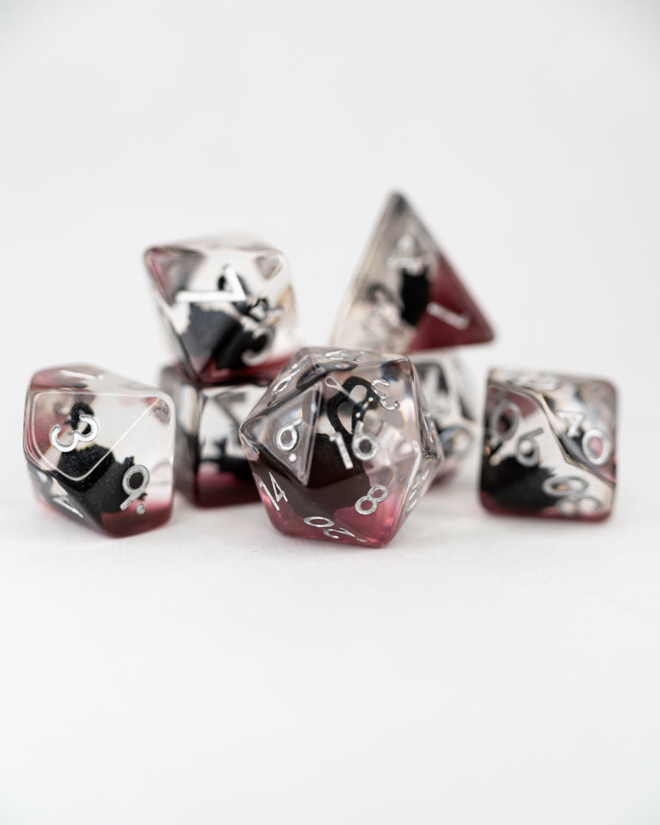 Black Swan | Black Swan | 7 Piece Acrylic Inclusion Dice Set - Emberglow Gaming