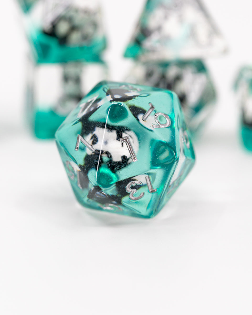 Po | Panda | 7 Piece Acrylic Inclusion Dice Set - Emberglow Gaming