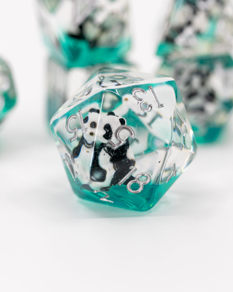 Po | Panda | 7 Piece Acrylic Inclusion Dice Set - Emberglow Gaming