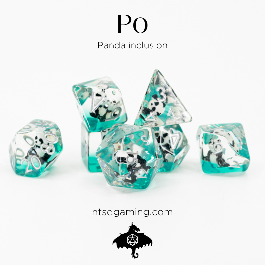 Po | Panda | 7 Piece Acrylic Inclusion Dice Set - Emberglow Gaming