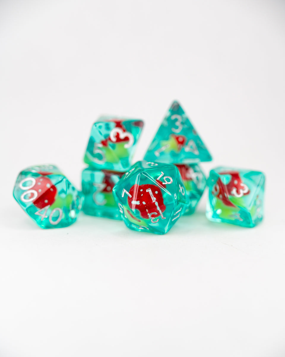 Shroom and Gloom | Toadstool | 7 Piece Acrylic Inclusion Dice Set - Emberglow Gaming
