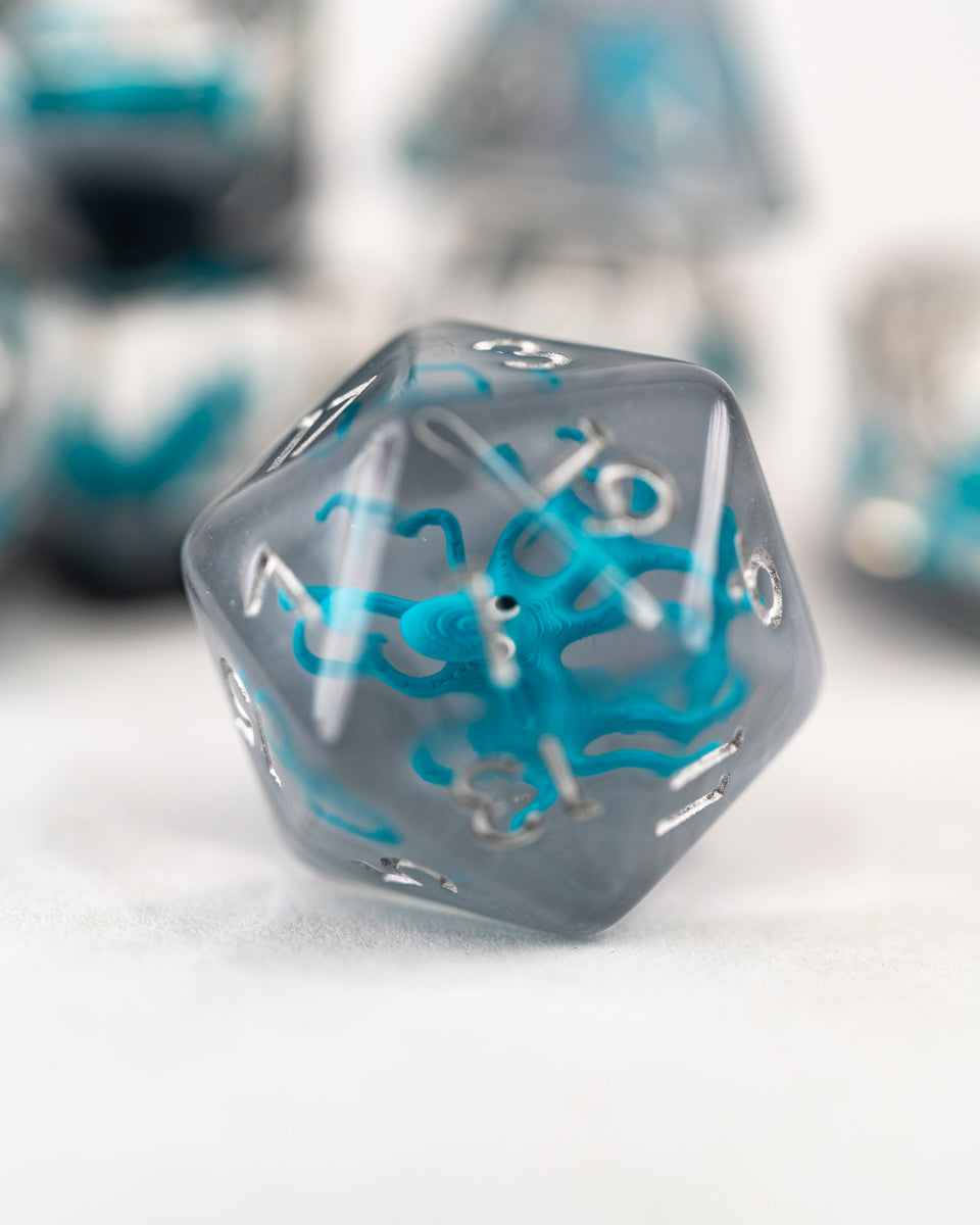 Octomopey | Octopus | 7 Piece Acrylic Inclusion Dice Set - Emberglow Gaming