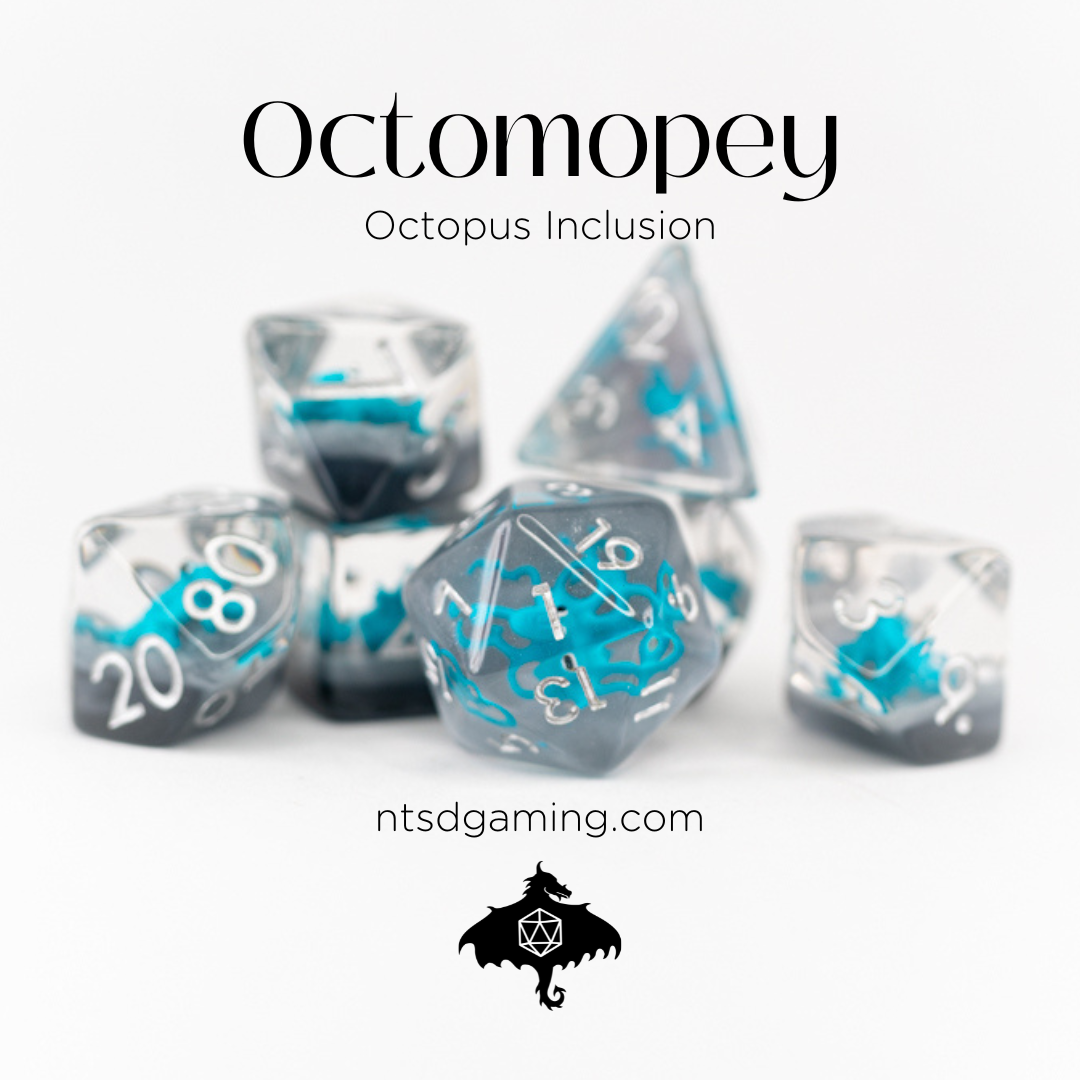 Octomopey | Octopus | 7 Piece Acrylic Inclusion Dice Set - Emberglow Gaming