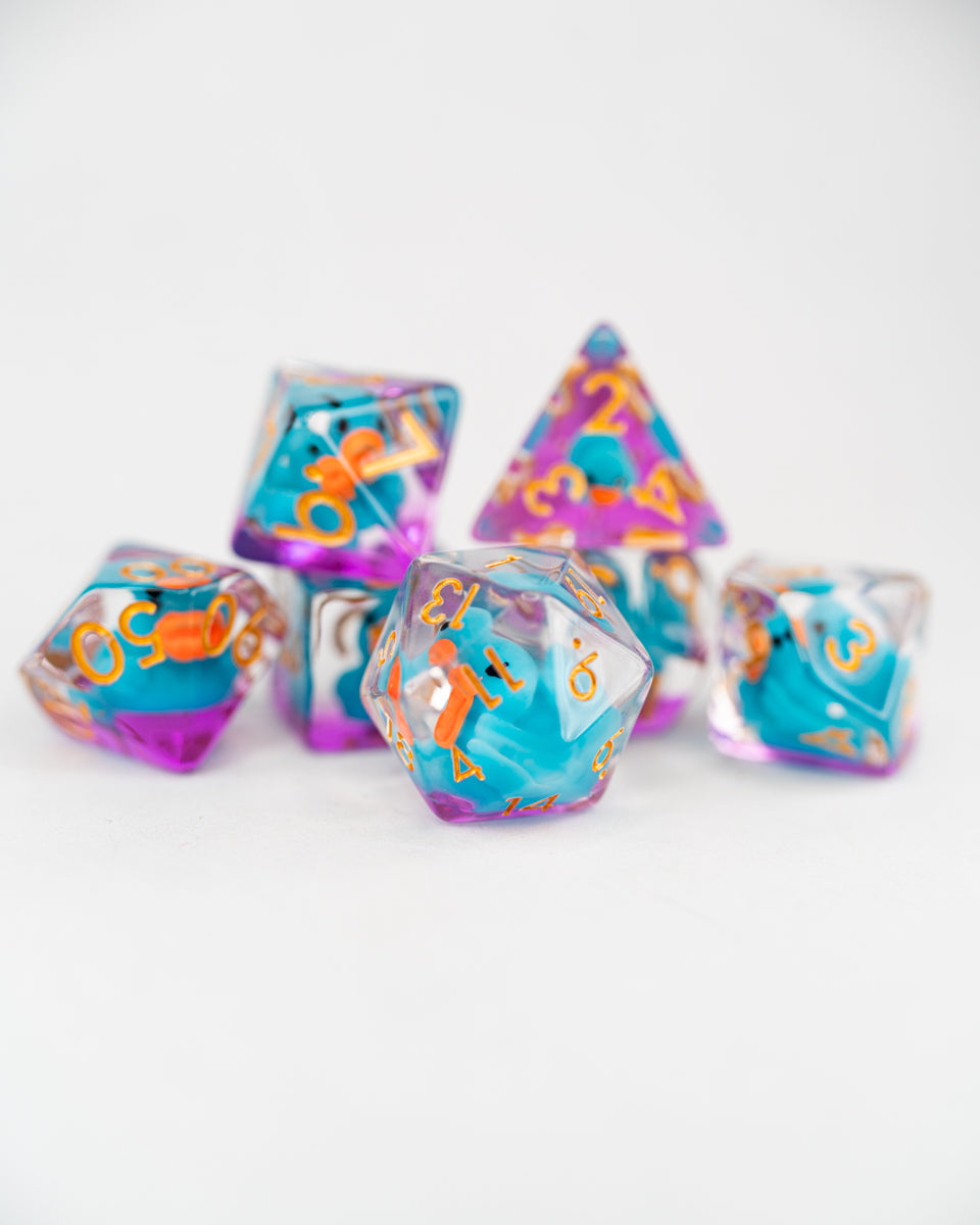 Duckworth | Duck | 7 Piece Acrylic Inclusion Dice Set - Emberglow Gaming