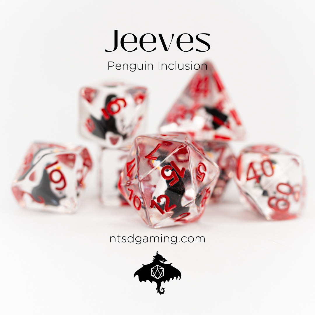 Jeeves | Penguin | 7 Piece Acrylic Inclusion Dice Set - Emberglow Gaming