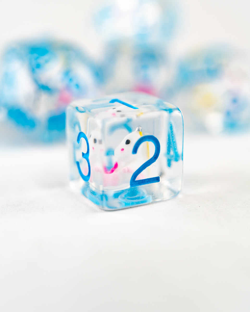 Mr Toots | Unicorn | 7 Piece Acrylic Inclusion Dice Set - Emberglow Gaming