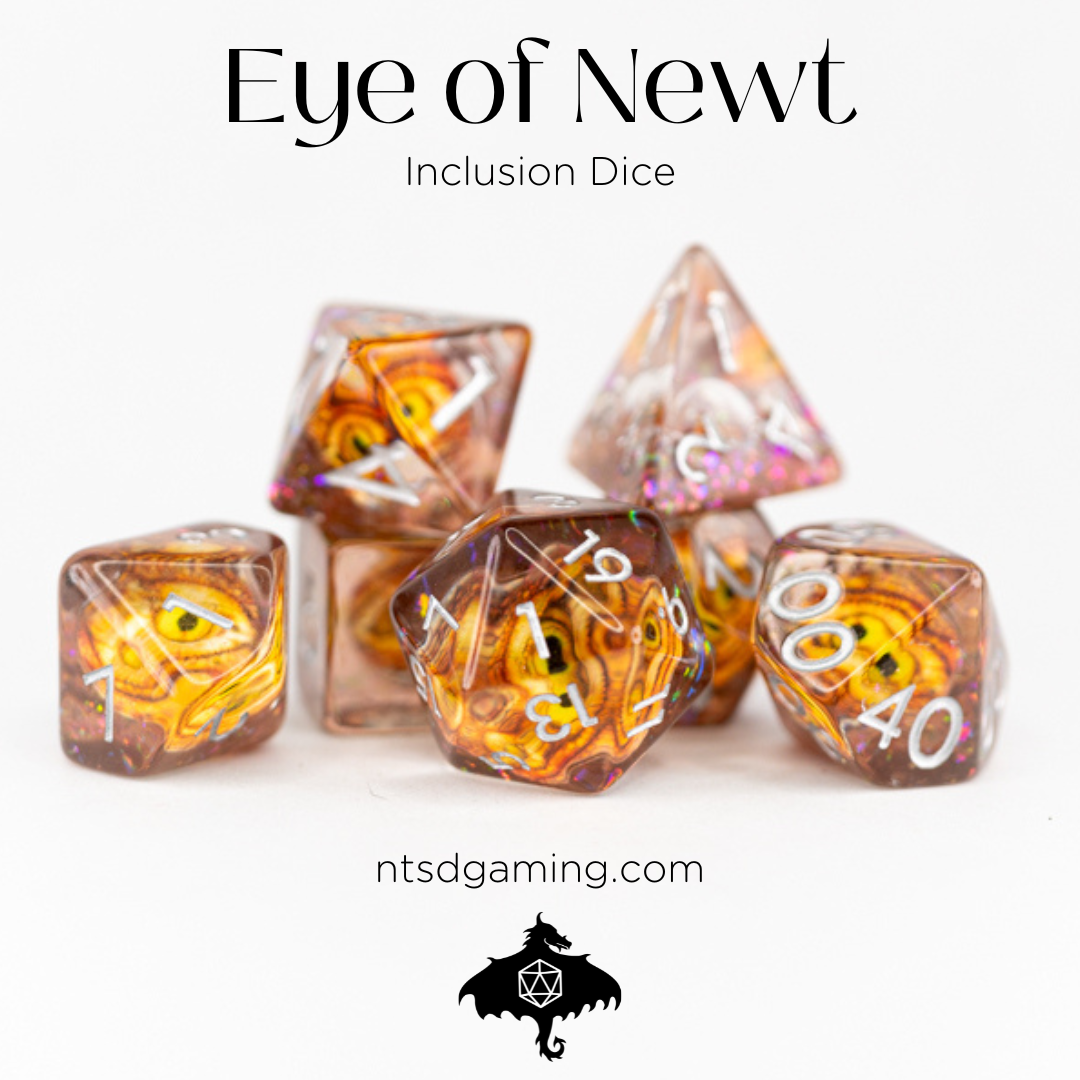 Eye of Newt | 7 Piece Acrylic Inclusion Dice Set - Emberglow Gaming