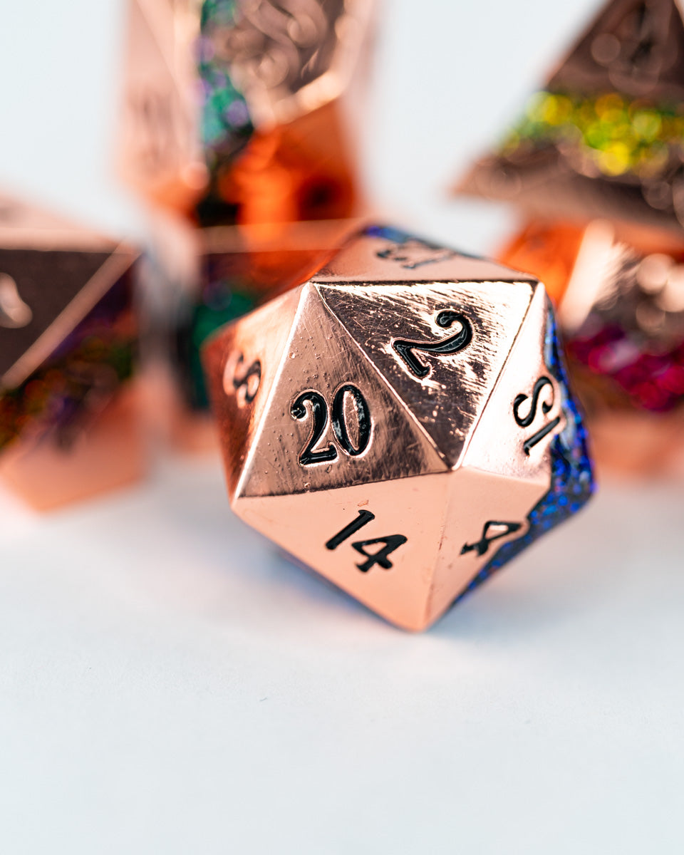 Fool's Prism | 7 Piece Metal Dice Set - Emberglow Gaming