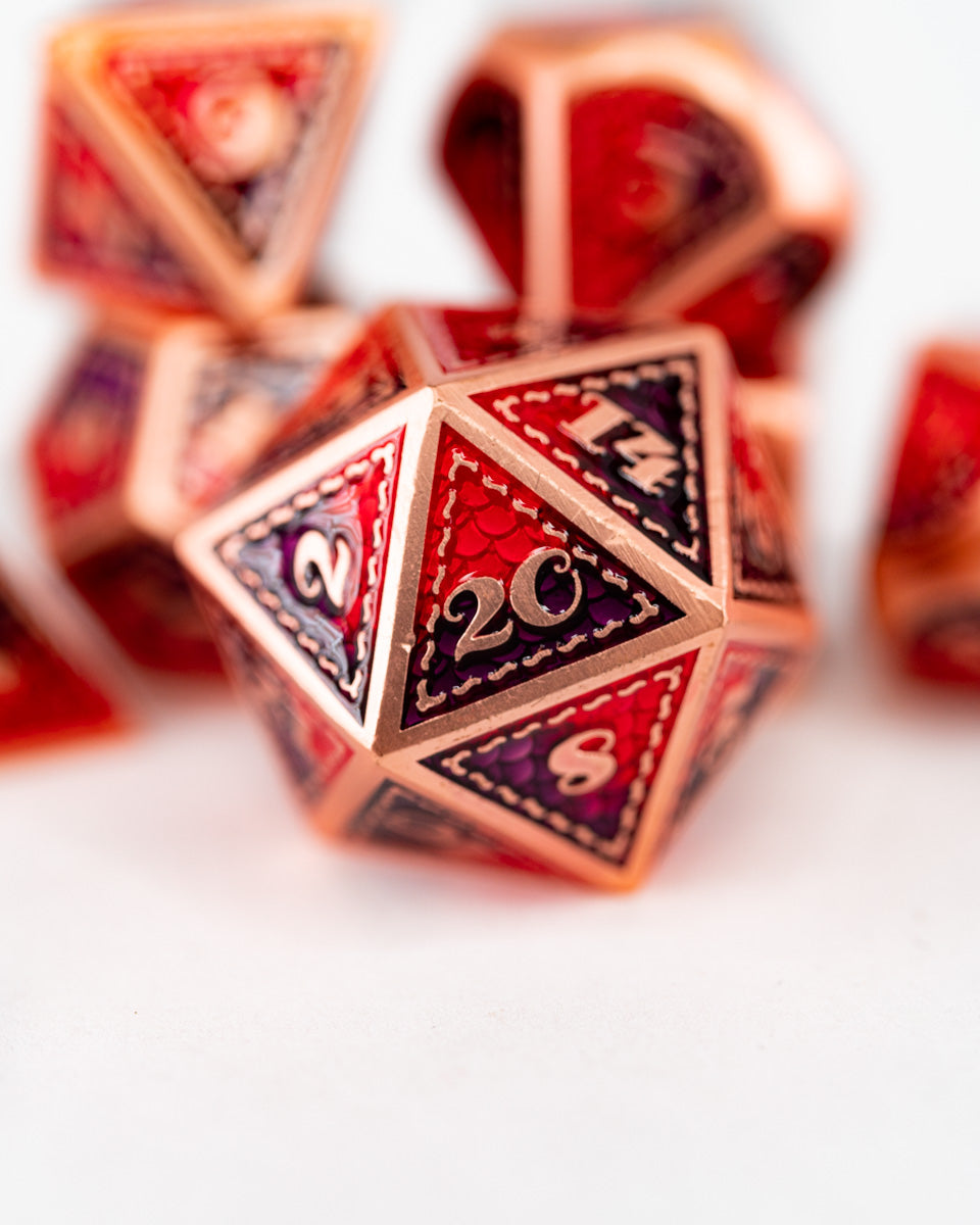 Punch & Judy | 7 Piece Metal Dice Set - Emberglow Gaming