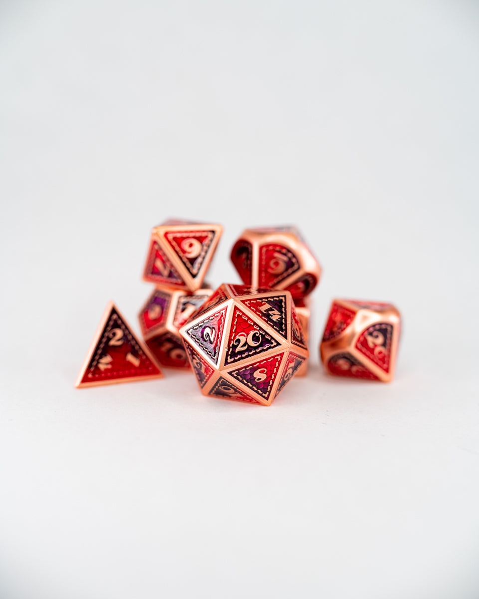 Punch & Judy | 7 Piece Metal Dice Set - Emberglow Gaming