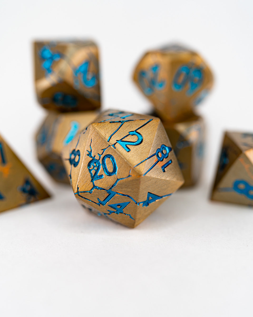 Broken Brass | 7 Piece Metal Dice Set - Emberglow Gaming