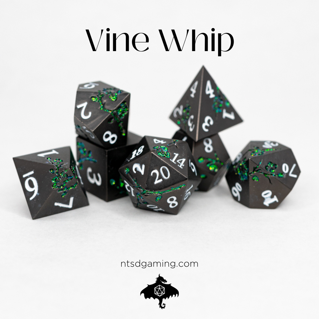 Vine Whip | Etched Flowers | 7 Piece Metal Dice Set - Emberglow Gaming