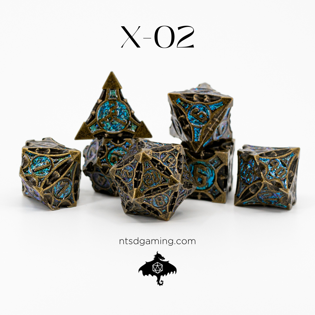 X-02 | 7 Piece Metal Dice Set - Emberglow Gaming