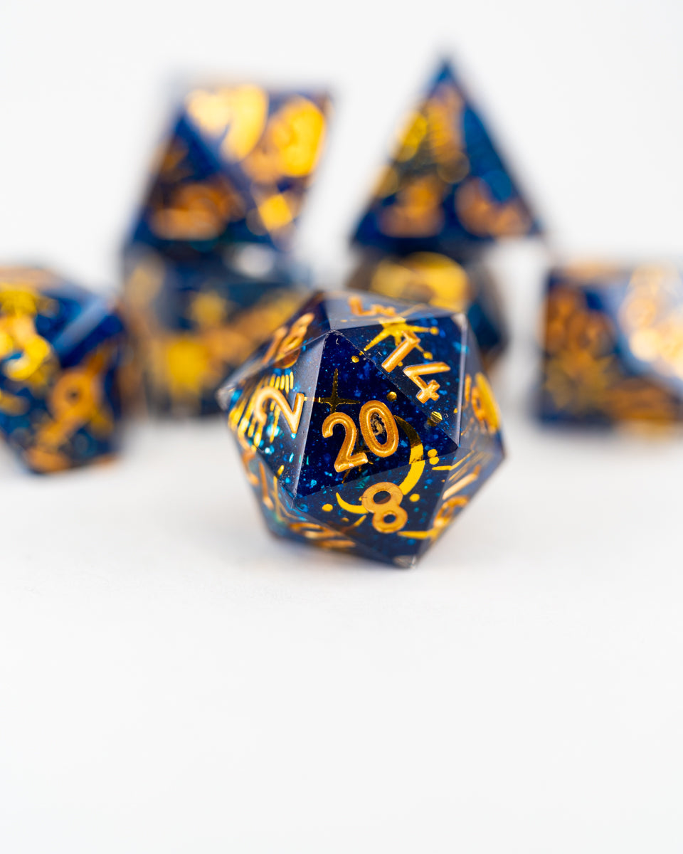 Thousand and One Nights | Double Cast | 7 Piece Sharp Edge Resin Dice Set - Emberglow Gaming