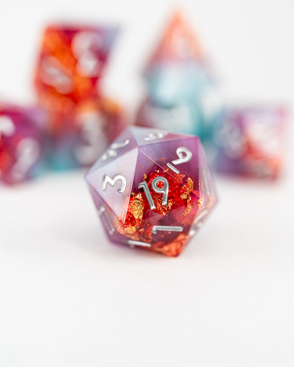 Amorentia | 7 Piece Sharp Edge Resin Dice Set - Emberglow Gaming