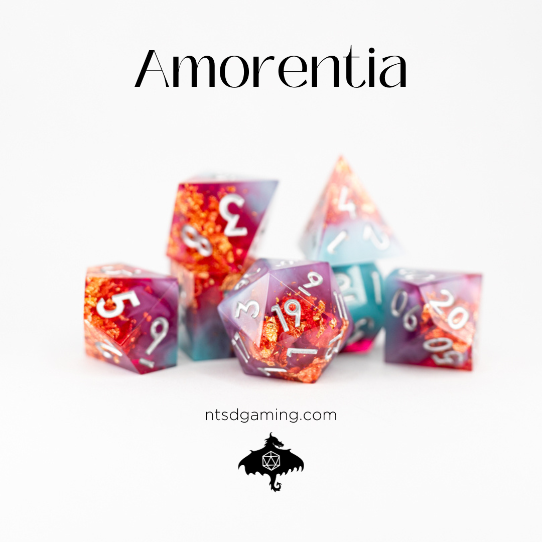 Amorentia | 7 Piece Sharp Edge Resin Dice Set - Emberglow Gaming