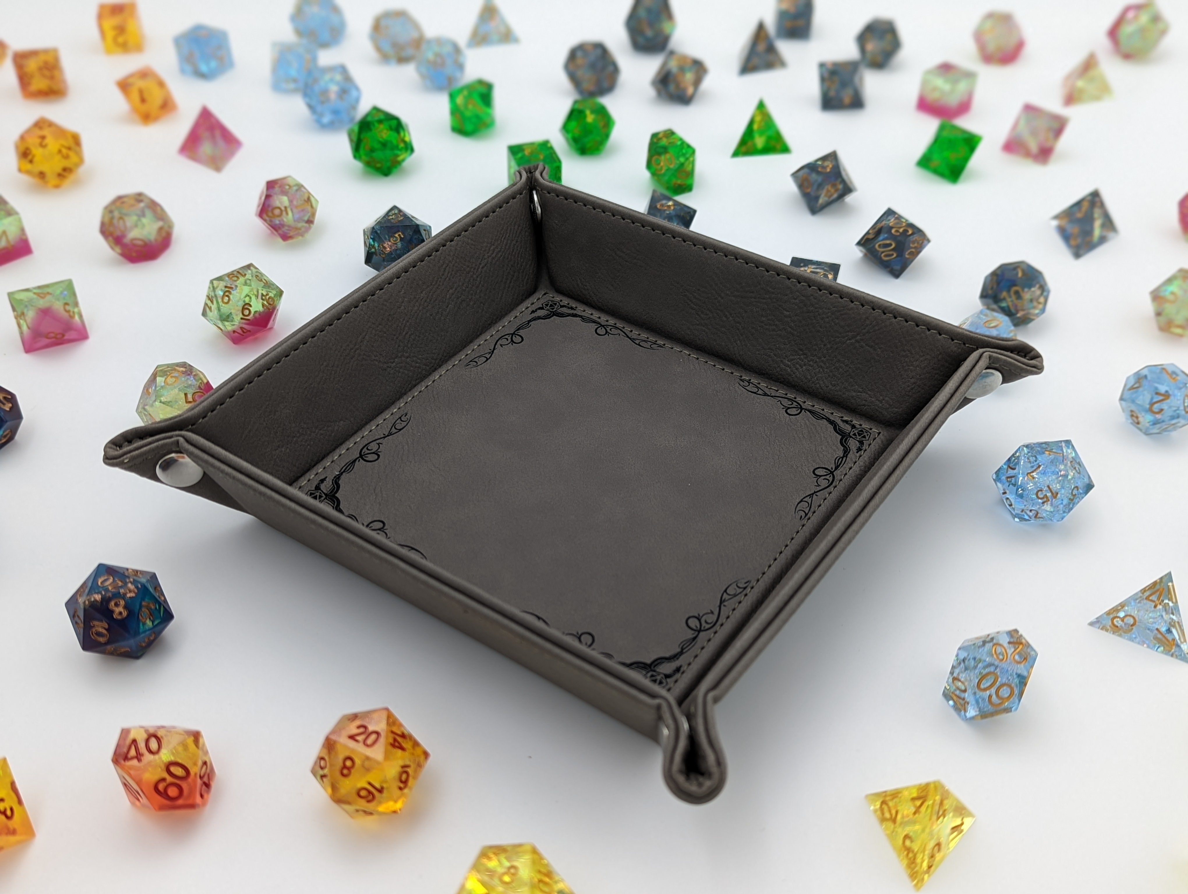 Dragon Border | Vegan Leather Dice Rolling Tray - Emberglow Gaming