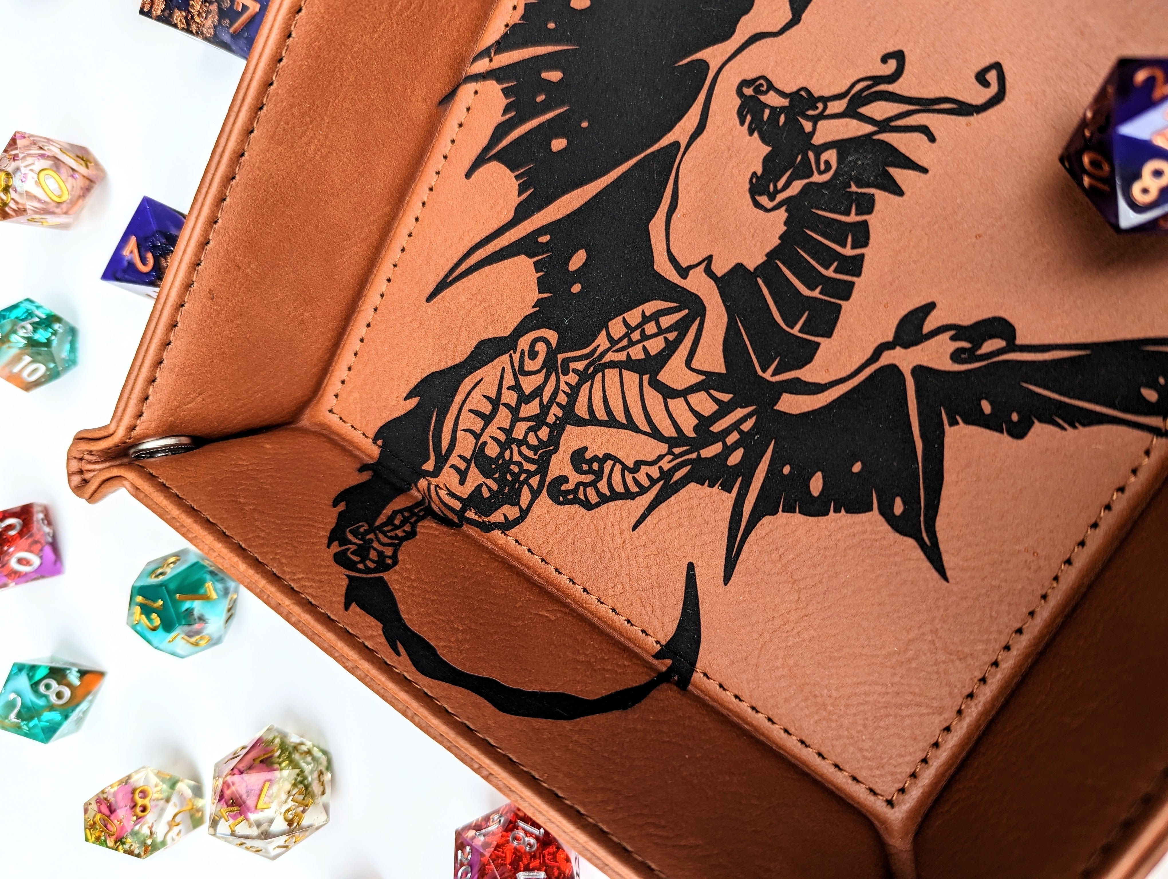 Spawn of Tiamat | Vegan Leather Dice Rolling Tray - Emberglow Gaming