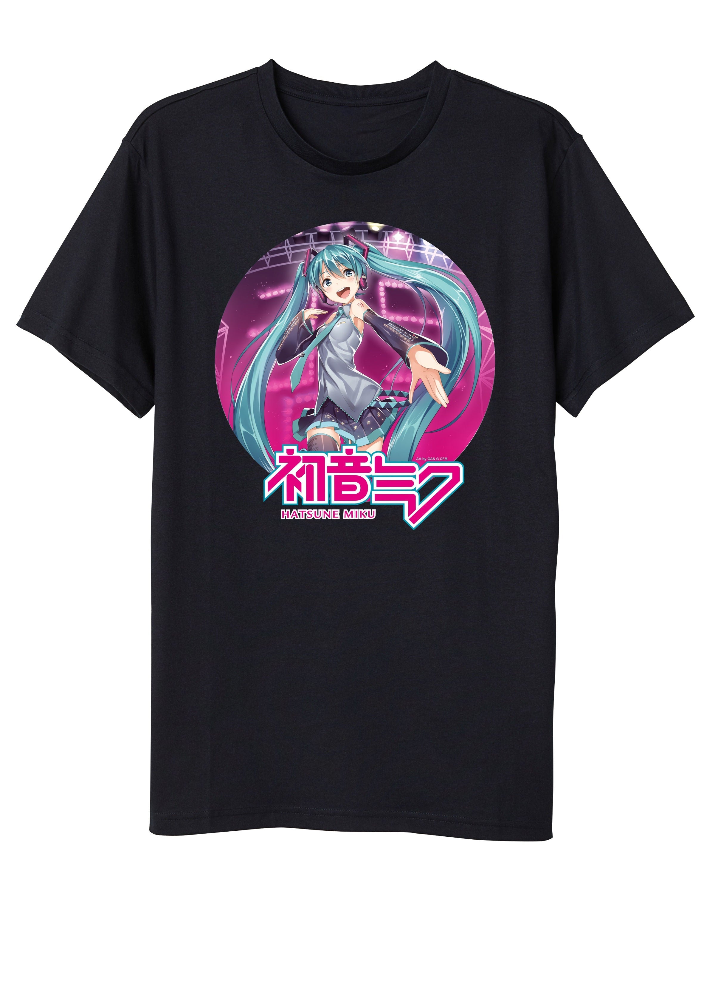Hatsune Miku Anime Cartoon Circle Frame Black Graphic Tee