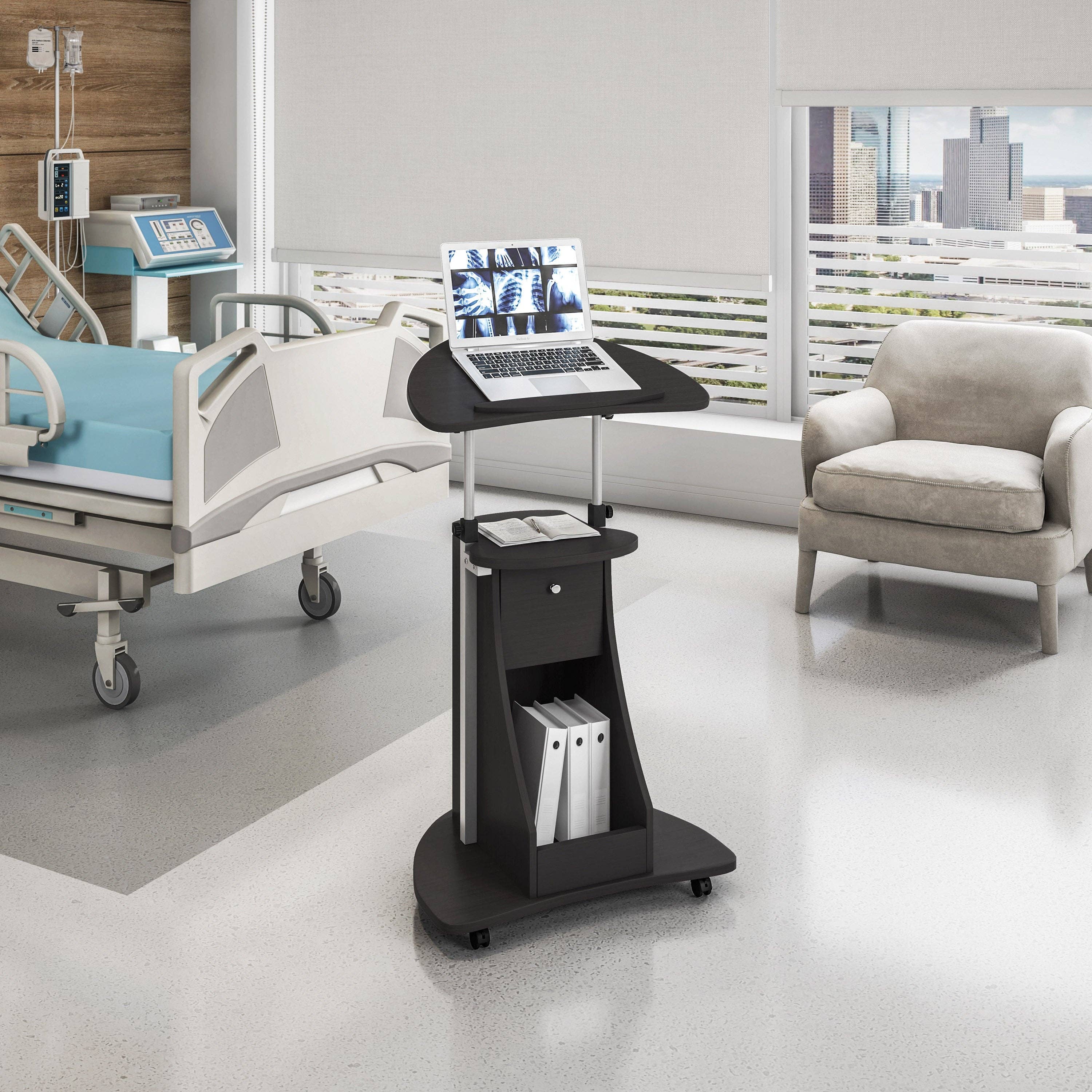 Sit-to-Stand Rolling Adjustable Laptop Cart With Storage