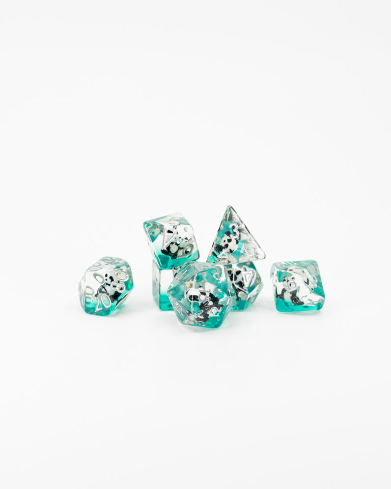 Po | Panda | 7 Piece Acrylic Inclusion Dice Set - Emberglow Gaming