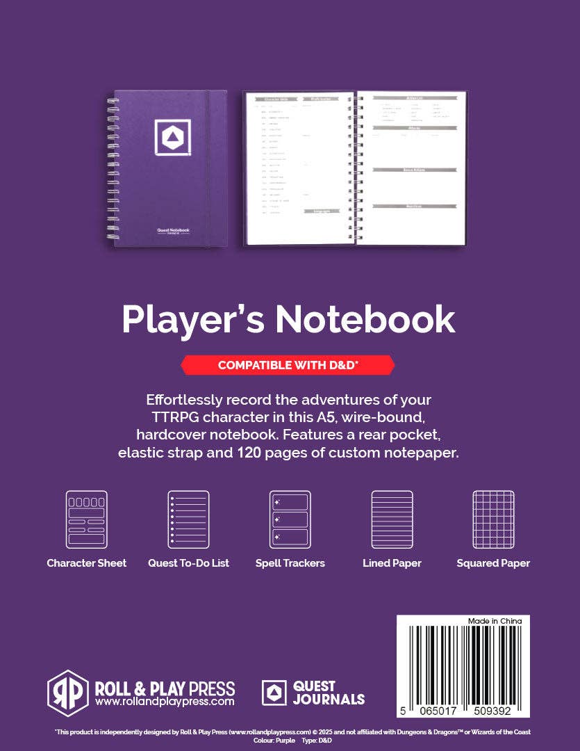 D&D Character Quest Notebook - Mystic Purple