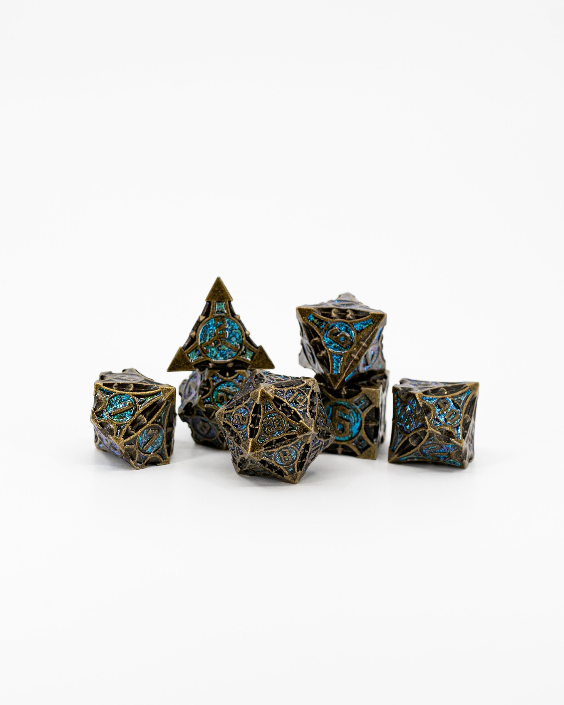 X-02 | 7 Piece Metal Dice Set - Emberglow Gaming