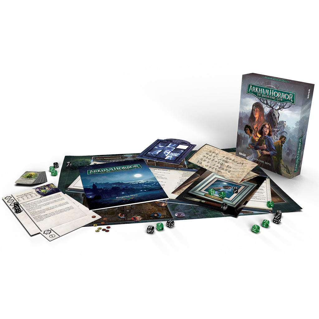 Caja de inicio del juego de rol Arkham Horror: Abismo Hambriento