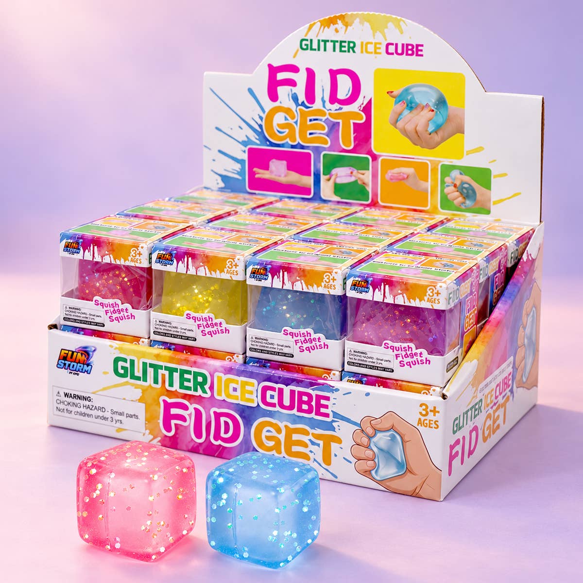 UPD GCSS Glitter Ice Cube 1.75" Squish Fidget Toy - 24 pcs