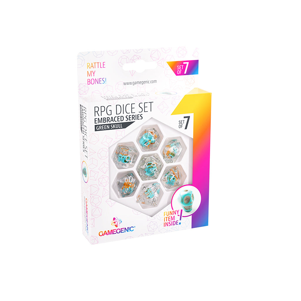 Dados: Juego de 7: Serie Abrazada: Cráneo Verde