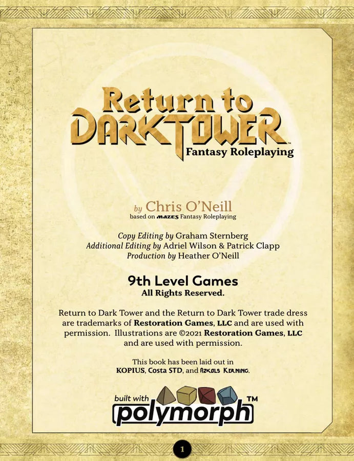 Return to Dark Tower Fantasy Roleplaying Game