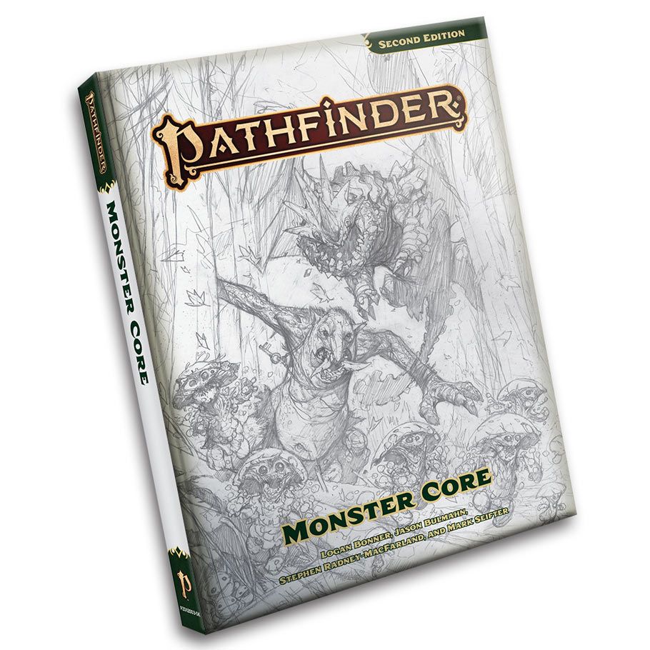 Pathfinder 2E: Edición de portada con bocetos de Pathfinder Monster Core