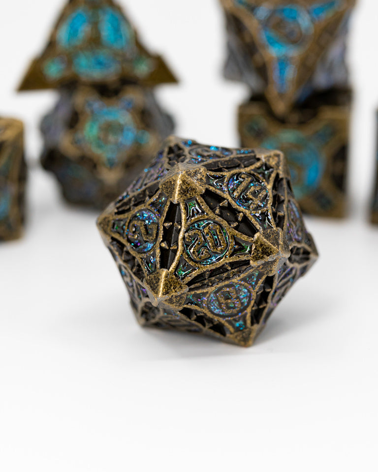 X-02 | 7 Piece Metal Dice Set - Emberglow Gaming