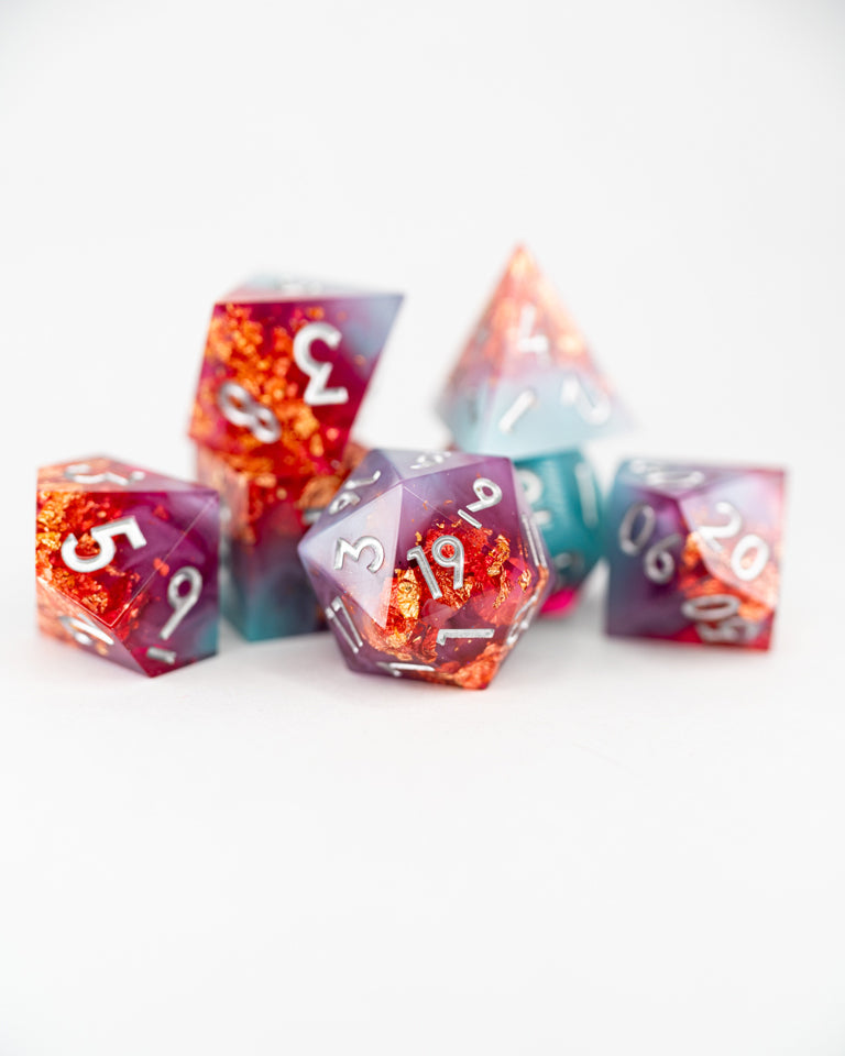 Amorentia | 7 Piece Sharp Edge Resin Dice Set - Emberglow Gaming