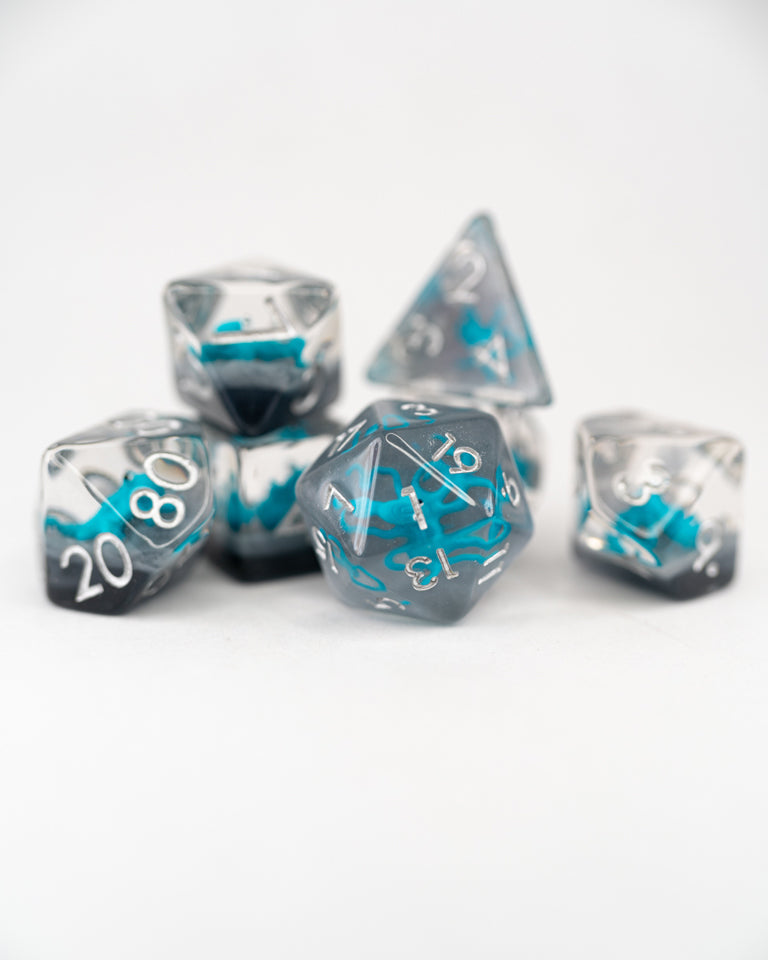 Octomopey | Octopus | 7 Piece Acrylic Inclusion Dice Set - Emberglow Gaming