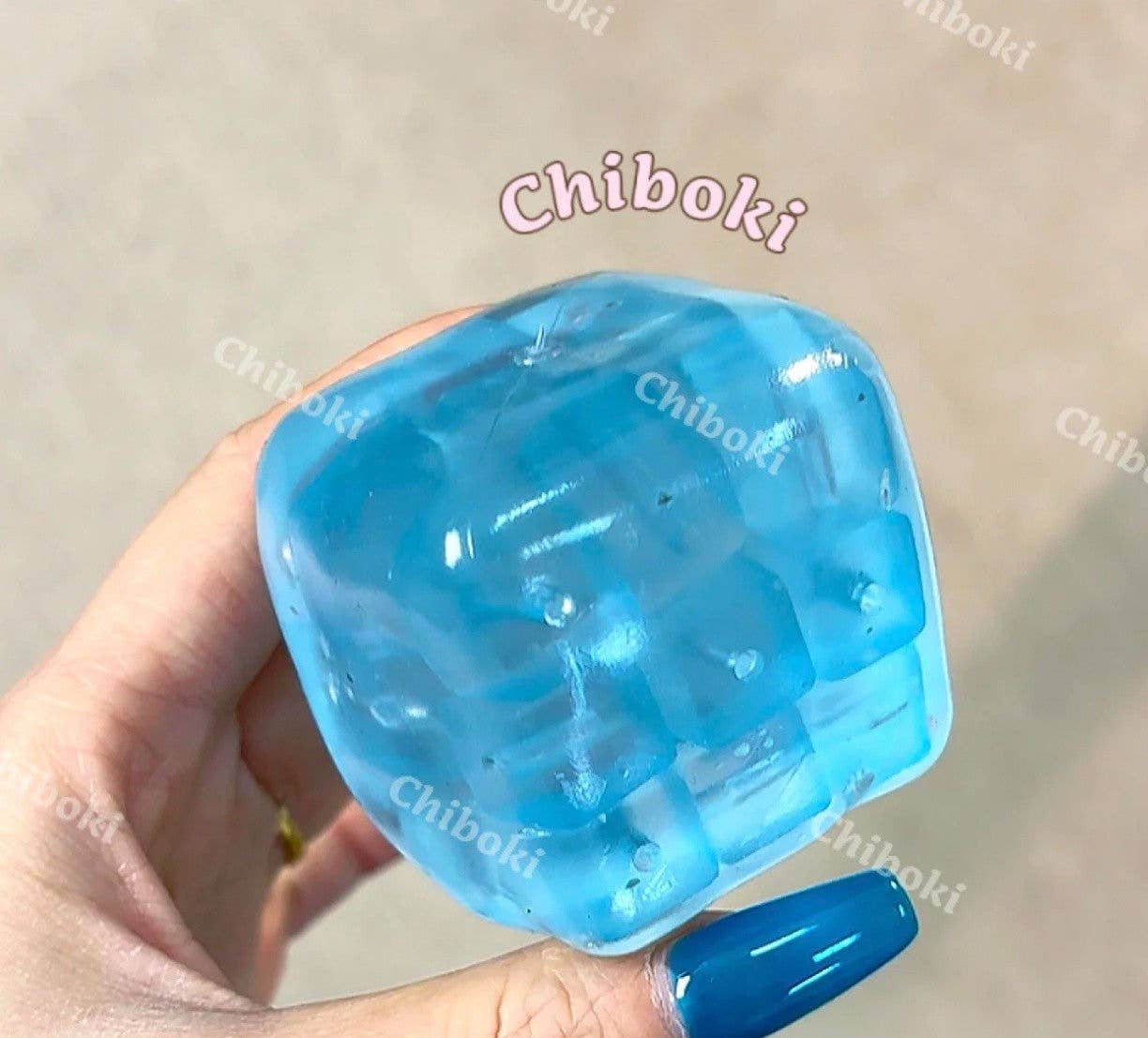 Icy Blue Candy Cube Stress Relief Ball Ocean Blue Squish Ball Relaxing Sensory Toy Chiboki Studio