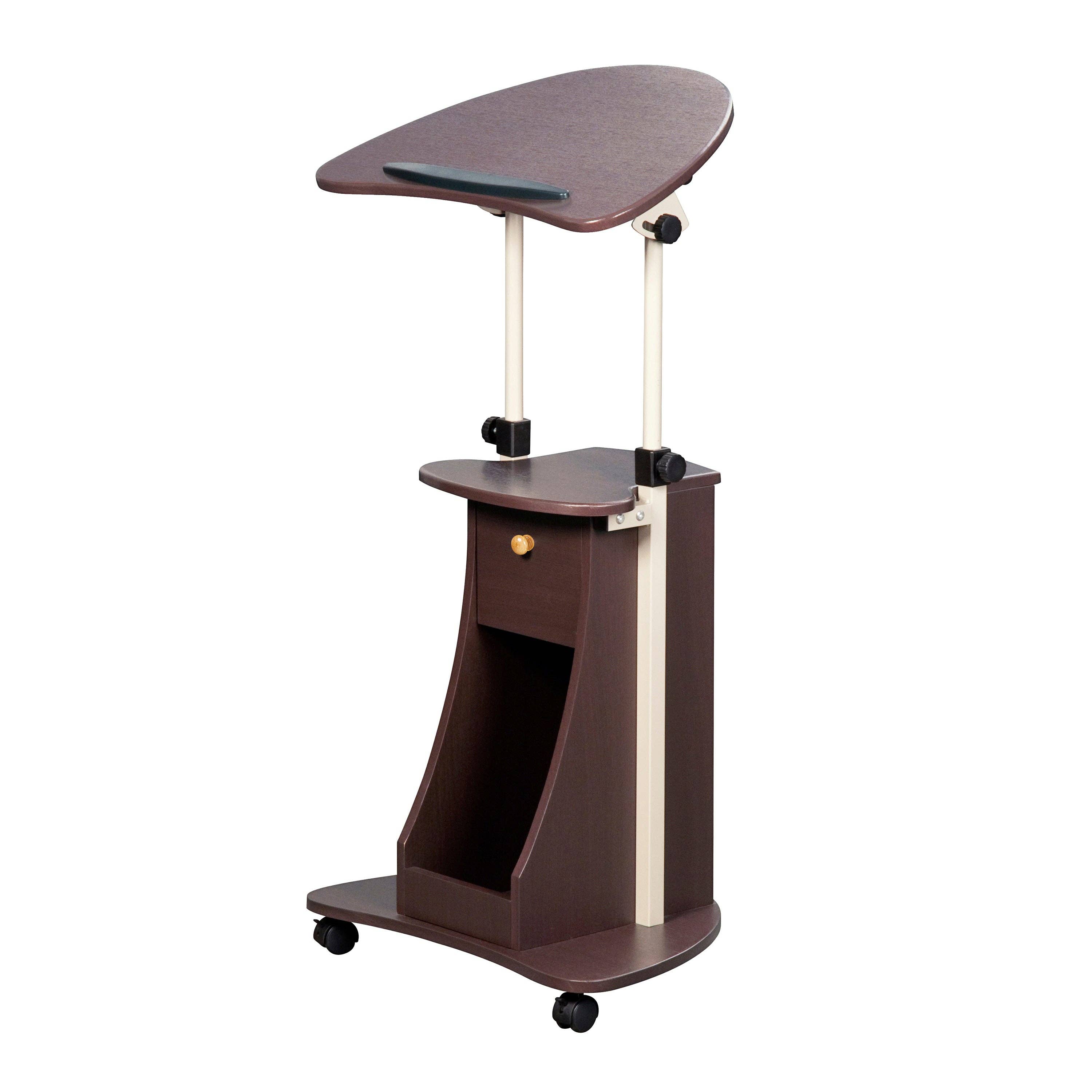 Sit-to-Stand Rolling Adjustable Laptop Cart With Storage