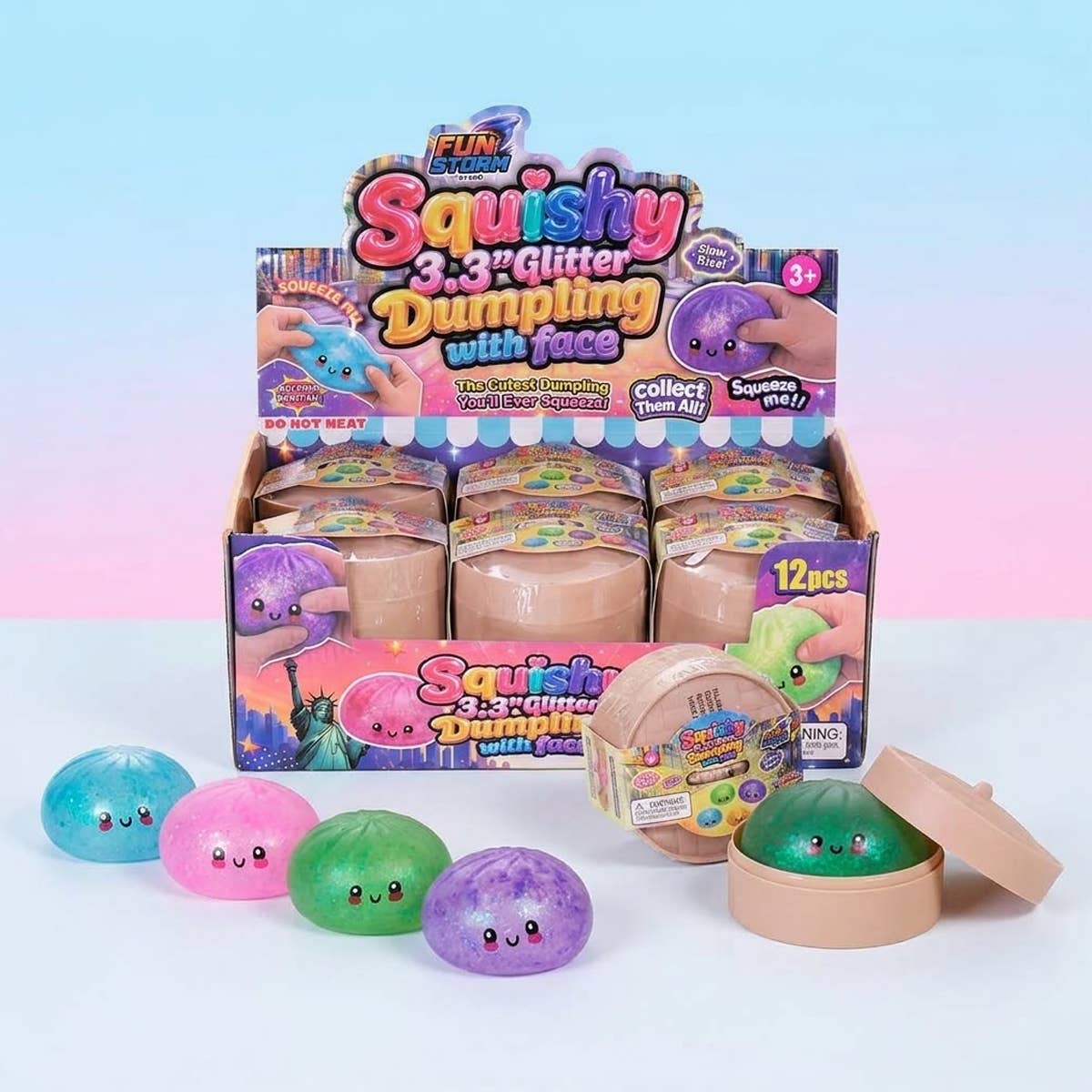 UPD GLITD Squishy 3.3" Glitter Dumpling in Steamer - 12 pcs