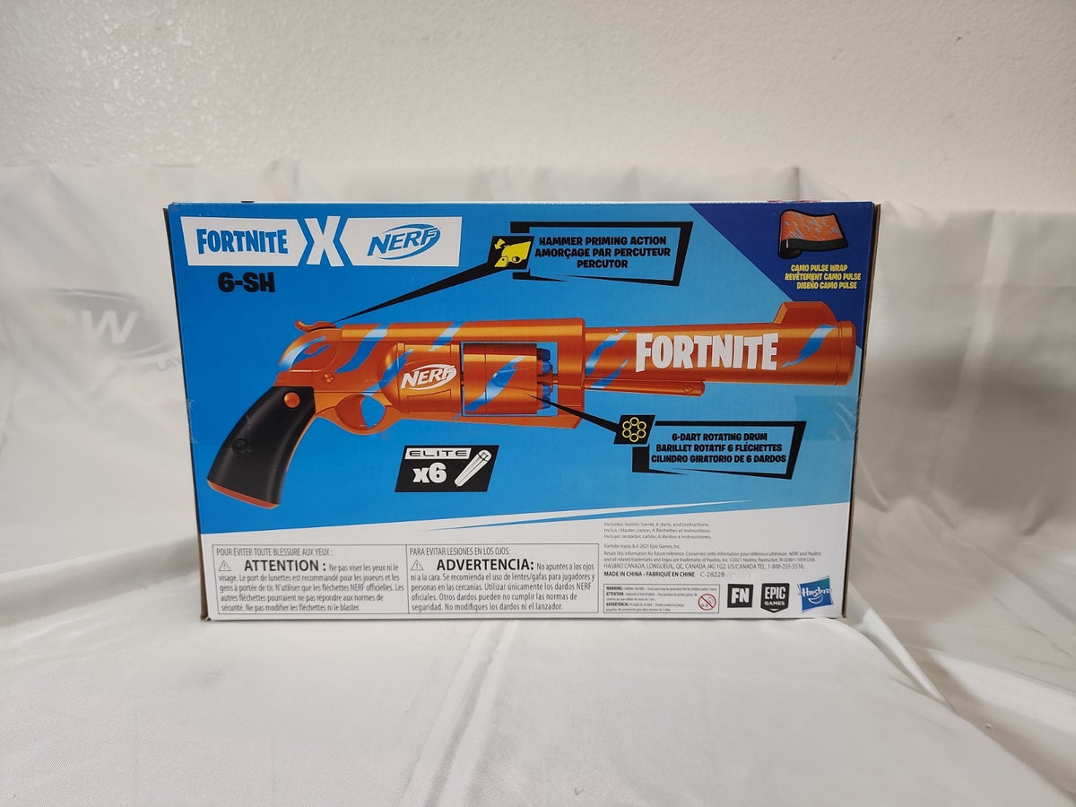 NERF Fortnite 6-SH Dart Blaster Toy W/Rotating Drum [Camo Pulse Wrap], JJ-B-021