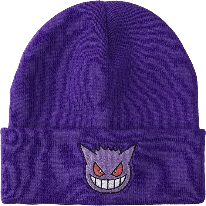 Pokemon Gengar Face Embroidery Acrylic Knit Standard Cuff Beanie