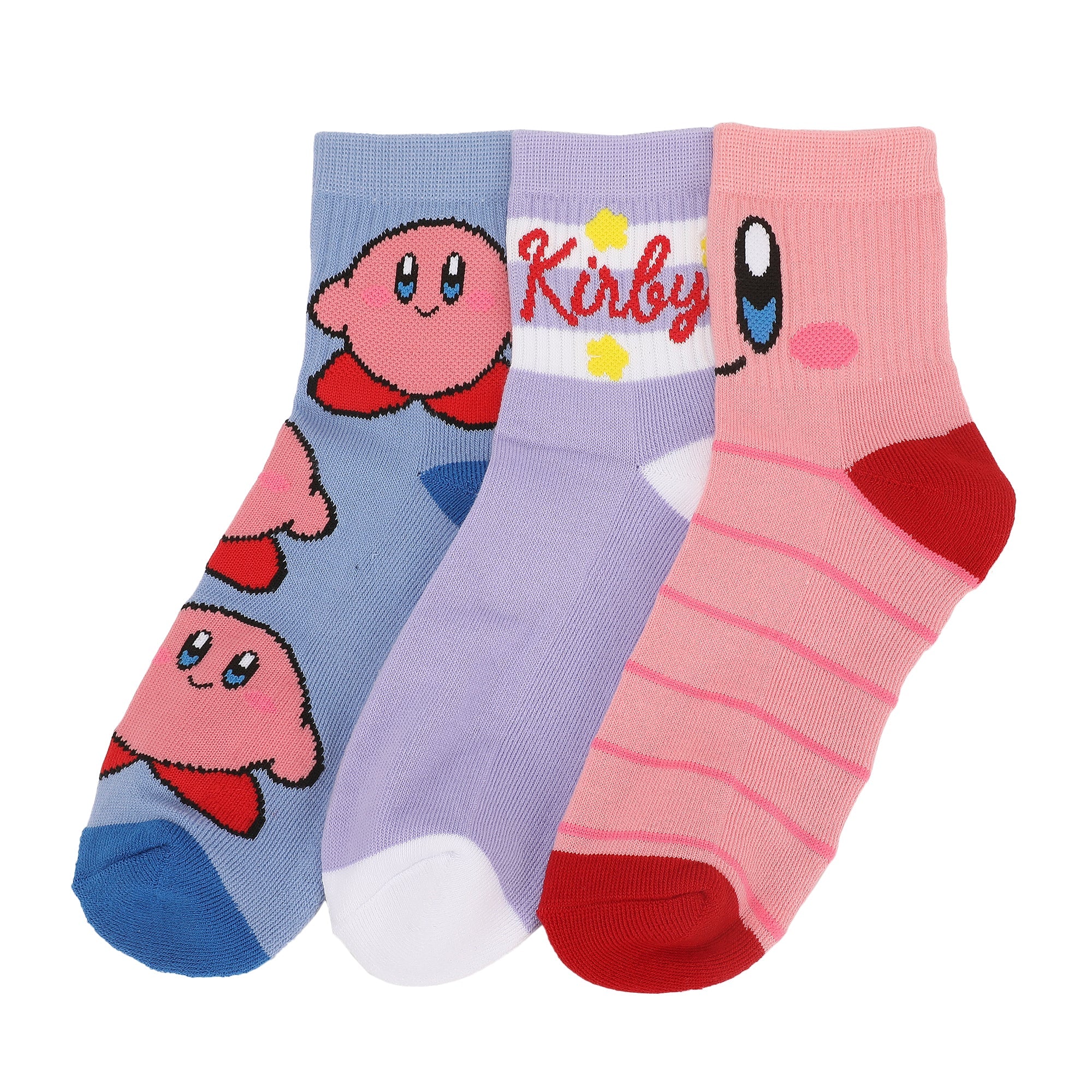 Kirby Kirby Waddle and AOP Kirby Womens Casual Quarter Crew Socks 3 Pack