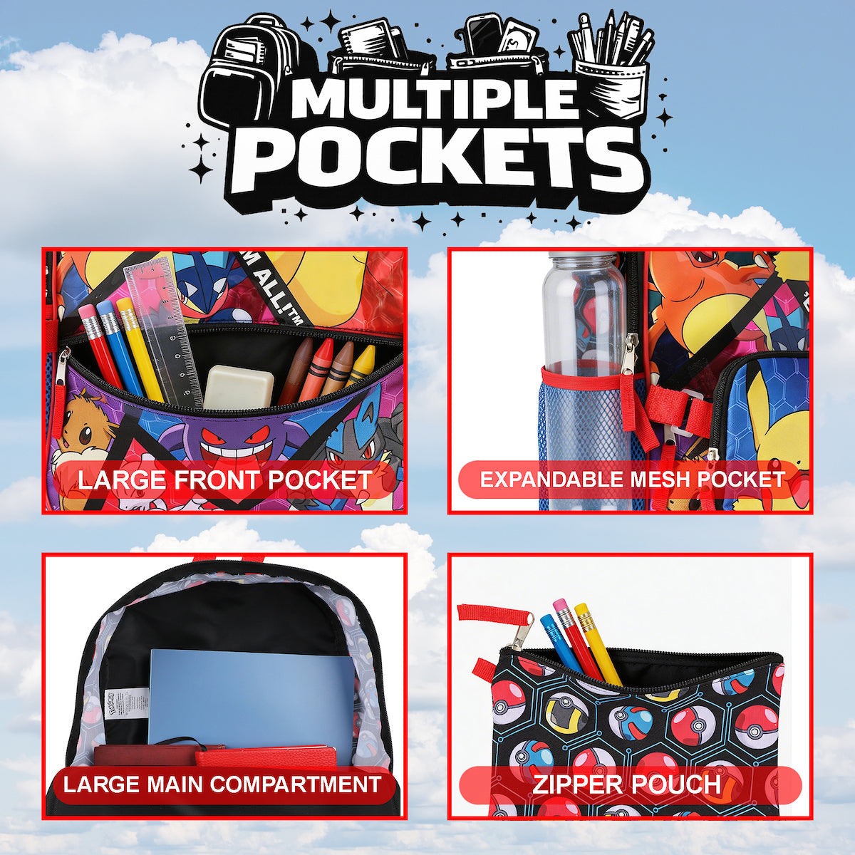 Pokemon Trainer Gotta Catch 'Em All Youth 5-Piece Backpack Set