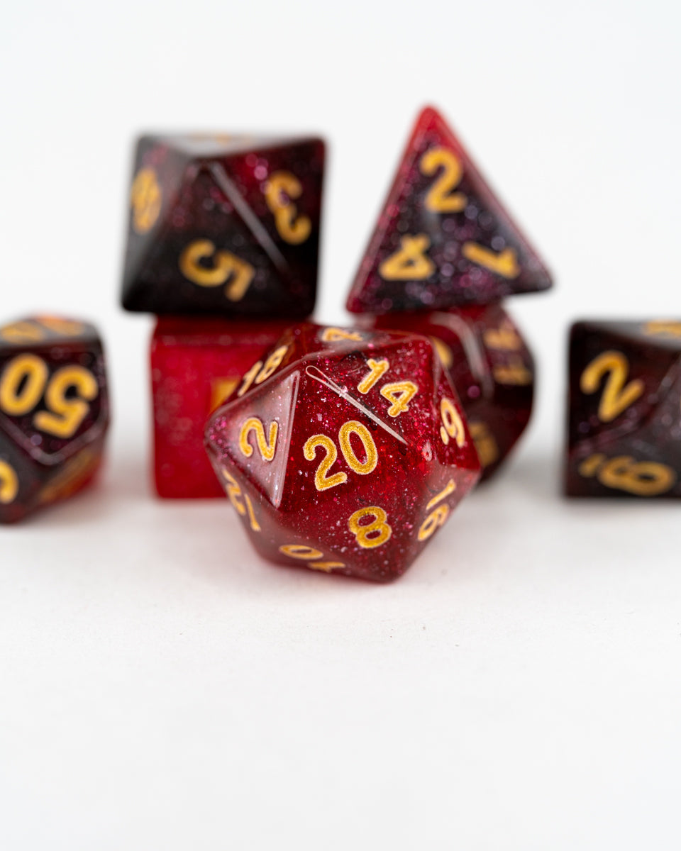 Ether of Embers | 7 Piece Acrylic Dice Set - Emberglow Gaming