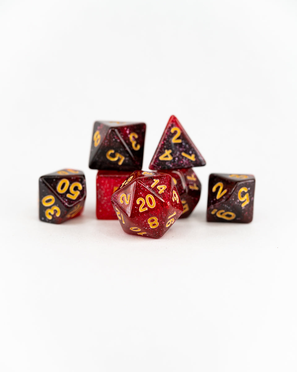 Ether of Embers | 7 Piece Acrylic Dice Set - Emberglow Gaming
